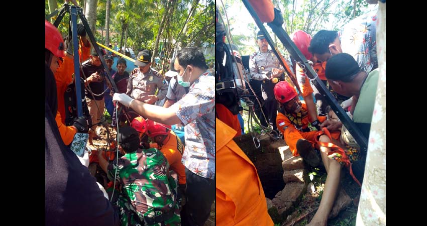 Proses evakuasi korban bunuh diri di Desa Tumpuk Kecamatan Tugu Kabupaten Trenggalek. (ist)