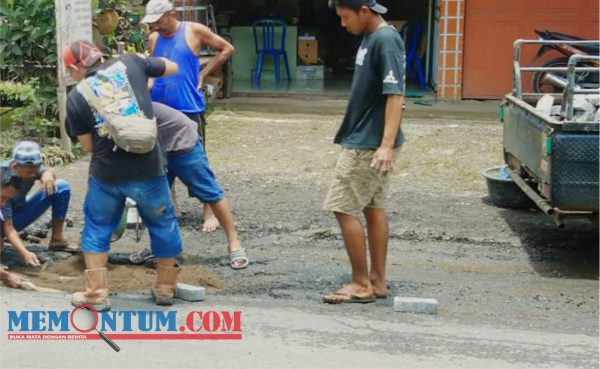 Prihatin Jalan Provinsi Berlubang, Warga Trenggalek Swadaya Tambal Jalan